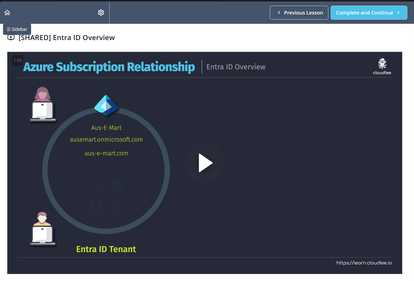 Same lesson page with the sidebar collapsed and the toggle button visible in the upper left
